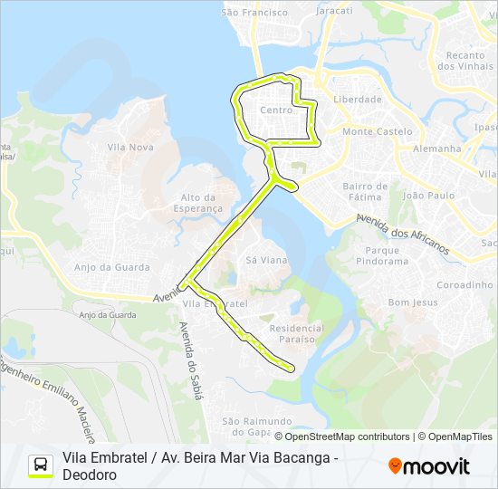 Mapa da linha 314 VILA EMBRATEL / DEODORO de ônibus