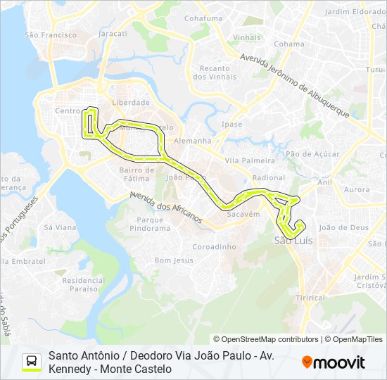 Mapa da linha 604 SANTO ANTÔNIO / DEODORO de ônibus