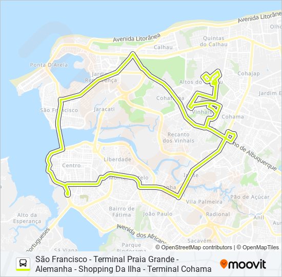Mapa da linha T506 VINHAIS / SÃO FRANCISCO de ônibus