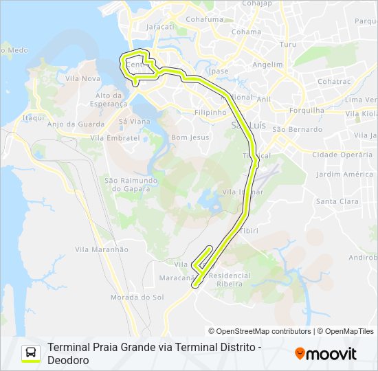 Mapa da linha T037 VILA SARNEY / RODOVIÁRIA de ônibus