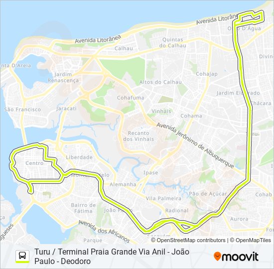 Mapa da linha T701 OLHO D'ÁGUA / JOÃO PAULO de ônibus