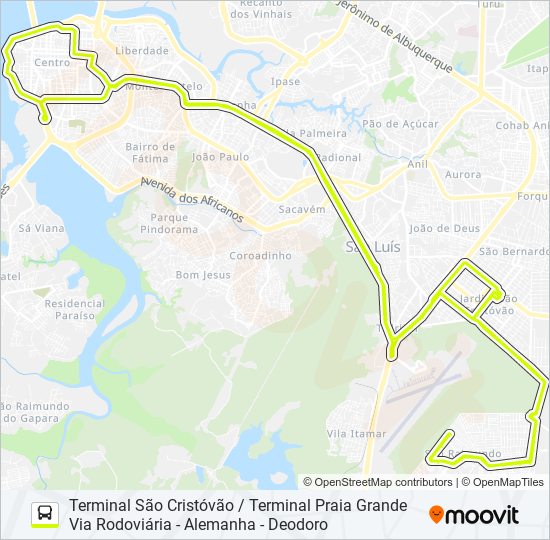 Mapa da linha T066 SÃO RAIMUNDO / RODOVIÁRIA de ônibus