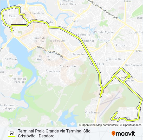 Mapa da linha T066 SÃO RAIMUNDO / RODOVIÁRIA de ônibus