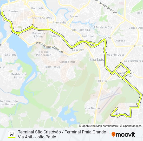 Mapa da linha T067 SÃO RAIMUNDO / JOÃO PAULO de ônibus