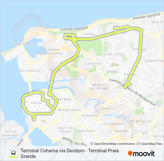 Mapa da linha T407 CALHAU / BANDEIRA TRIBUZI de ônibus