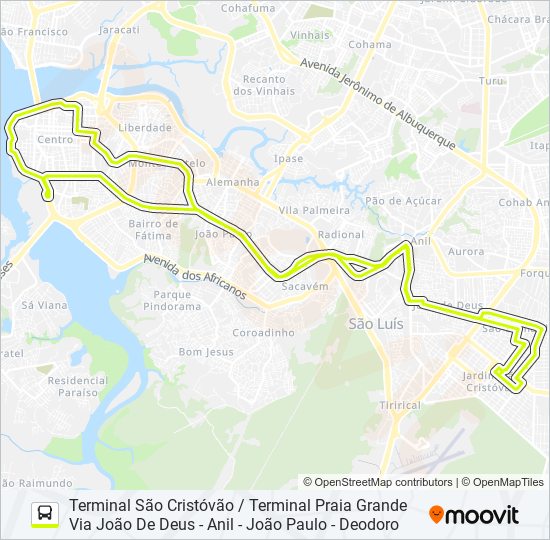 Mapa da linha T060 SÃO BERNARDO / JOÃO DE DEUS de ônibus