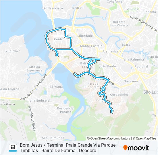 Mapa da linha T609 PARQUE TIMBIRAS / BOM JESUS de ônibus