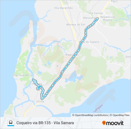 Mapa da linha A338 COQUEIRO / TERMINAL DISTRITO de ônibus