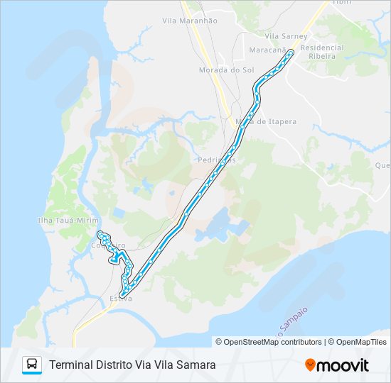 Mapa da linha A338 COQUEIRO / TERMINAL DISTRITO de ônibus