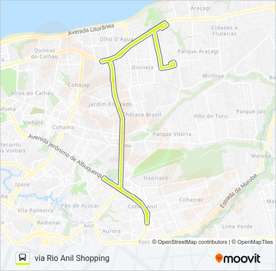 Mapa da linha A893 VILA LUIZÃO / TERMINAL COHAB de ônibus