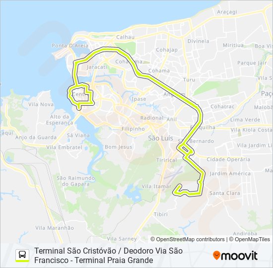 Mapa da linha T076 SÃO RAIMUNDO / SÃO FRANCISCO de ônibus