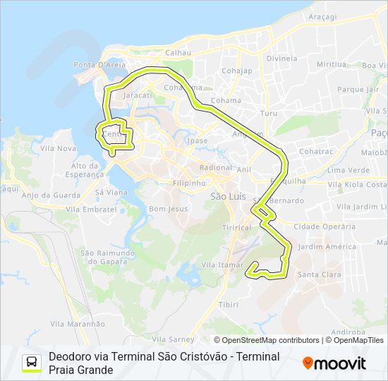 Mapa da linha T076 SÃO RAIMUNDO / SÃO FRANCISCO de ônibus