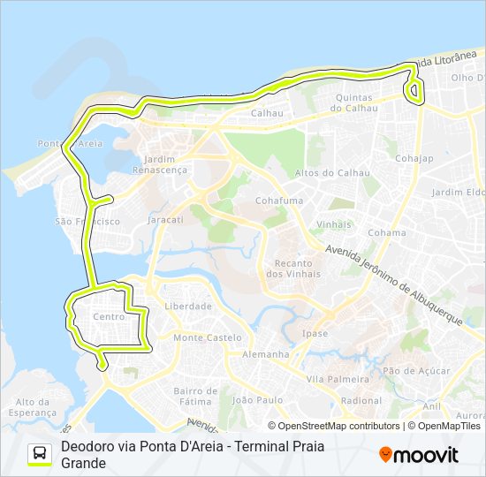 Mapa da linha T435 CALHAU / LITORÂNEA (CORUJÃO) de ônibus