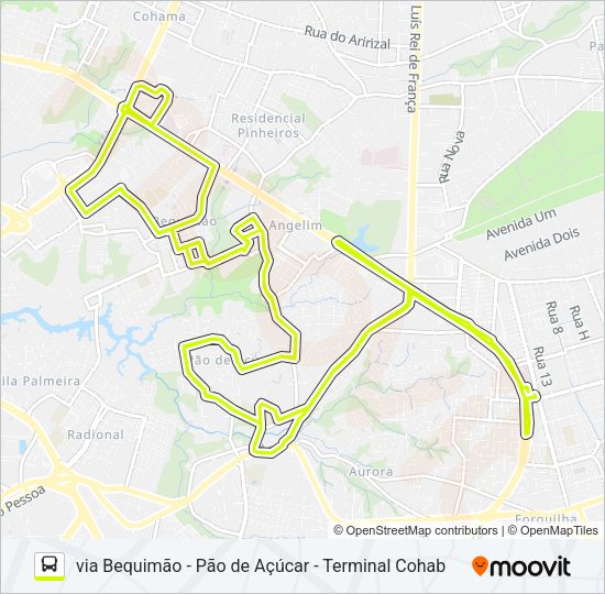 Mapa da linha A554 PEDRA CAÍDA / TERMINAL COHAMA de ônibus