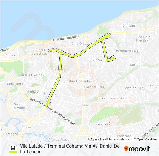 Mapa da linha A711 VILA LUIZÃO / TERMINAL COHAMA de ônibus