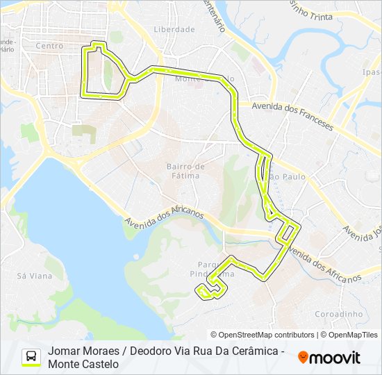 Mapa da linha 212 VILA DOS NOBRES / MONTE CASTELO de ônibus