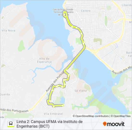 Mapa da linha A311 CAMPUS / TERMINAL PRAIA GRANDE de ônibus