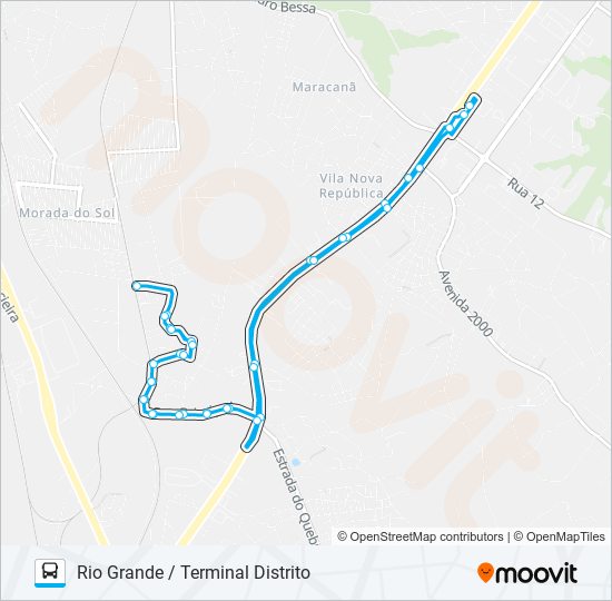 Mapa da linha A335 RIO GRANDE / TERMINAL DISTRITO de ônibus