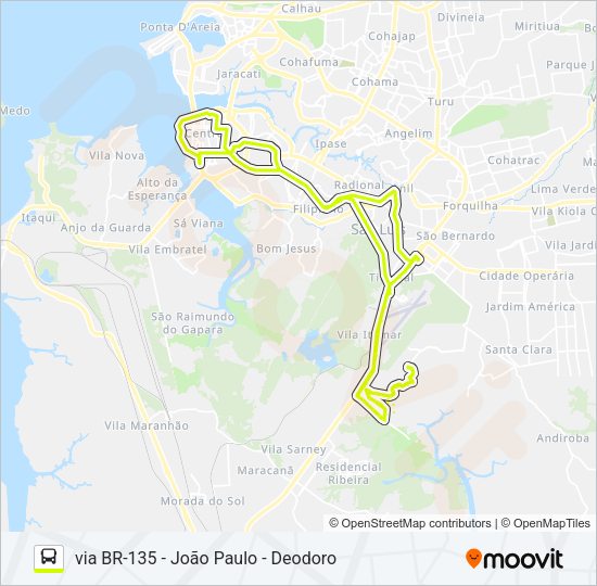Mapa da linha T073 TIBIRI / TERMINAL PRAIA GRANDE de ônibus