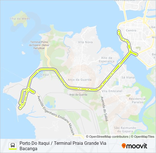 Mapa da linha T302 ITAQUI / TERMINAL PRAIA GRANDE de ônibus