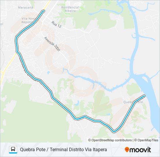 Mapa da linha A342 QUEBRA POTE / TERMINAL DISTRITO de ônibus