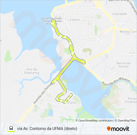Mapa da linha A321 SÁ VIANA / TERMINAL PRAIA GRANDE de ônibus