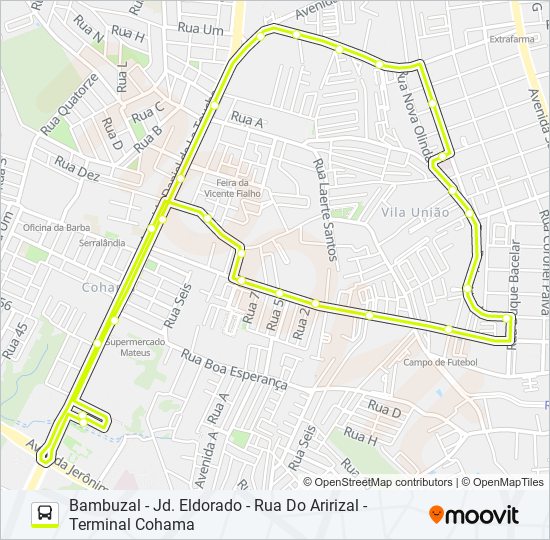 Mapa da linha A553 RECANTO FIALHO / TERMINAL COHAMA de ônibus