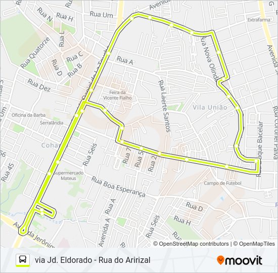 Mapa da linha A553 RECANTO FIALHO / TERMINAL COHAMA de ônibus