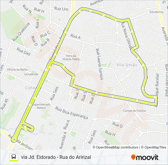 A553 RECANTO FIALHO / TERMINAL COHAMA Bus Line Map