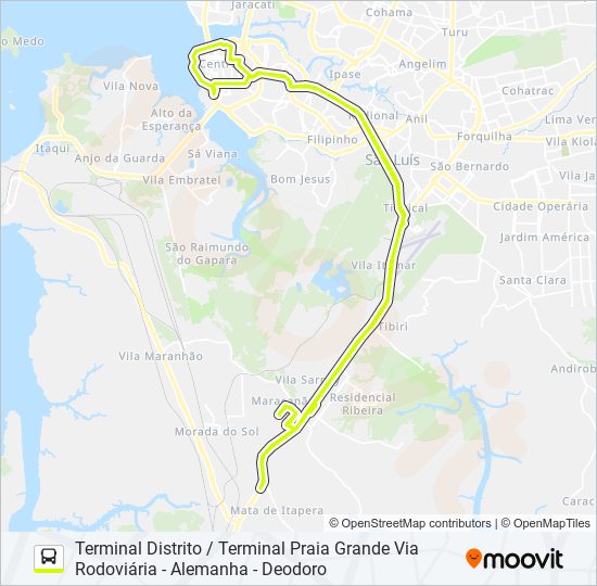 Mapa de T012 VILA NOVA REPÚBLICA / RODOVIÁRIA de autobús