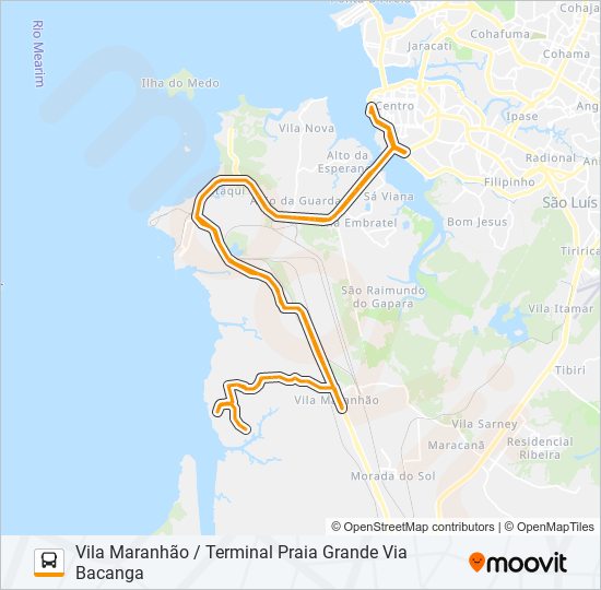 Mapa da linha T019 CAJUEIRO / TERMINAL PRAIA GRANDE de ônibus