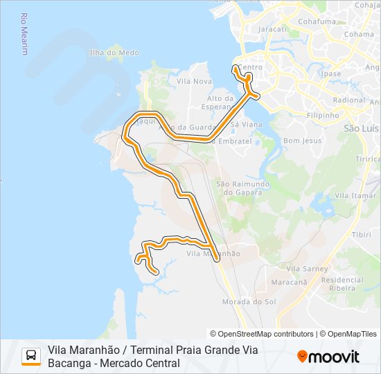 Mapa da linha T019 CAJUEIRO / TERMINAL PRAIA GRANDE de ônibus
