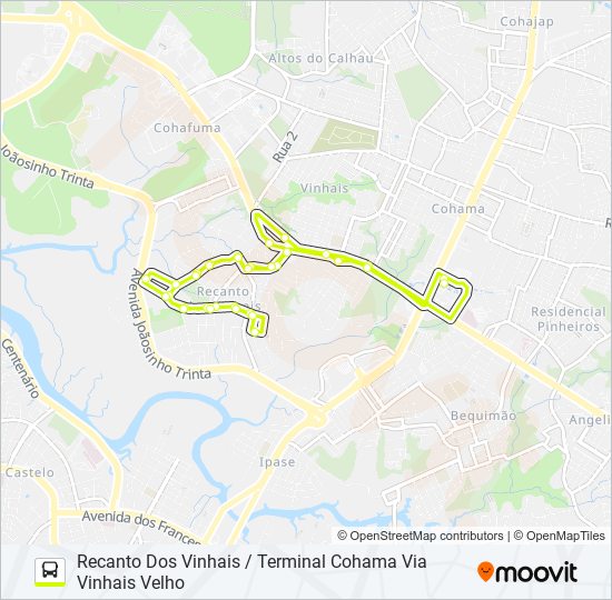 Mapa da linha A555 RECANTO VINHAIS / TERMINAL COHAMA de ônibus