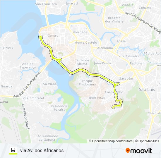Mapa da linha A601 COROADINHO / TERMINAL PRAIA GRANDE de ônibus
