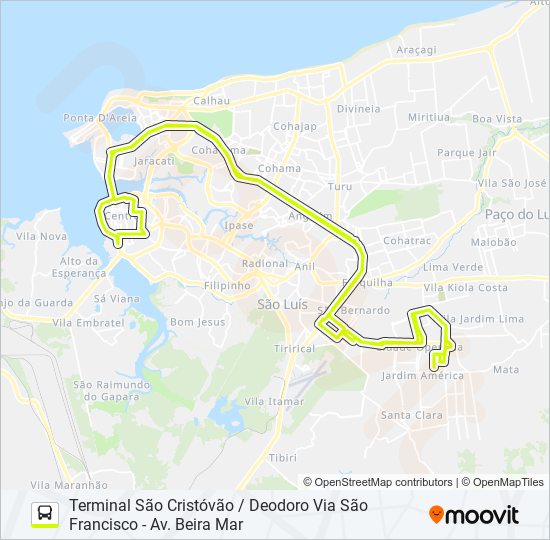 Mapa da linha T043 CIDADE OPERÁRIA 101 / SÃO FRANCISCO de ônibus