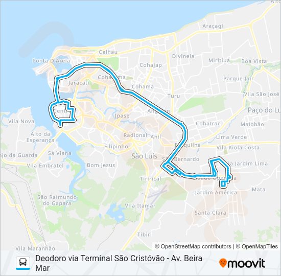 Mapa da linha T043 CIDADE OPERÁRIA 101 / SÃO FRANCISCO de ônibus