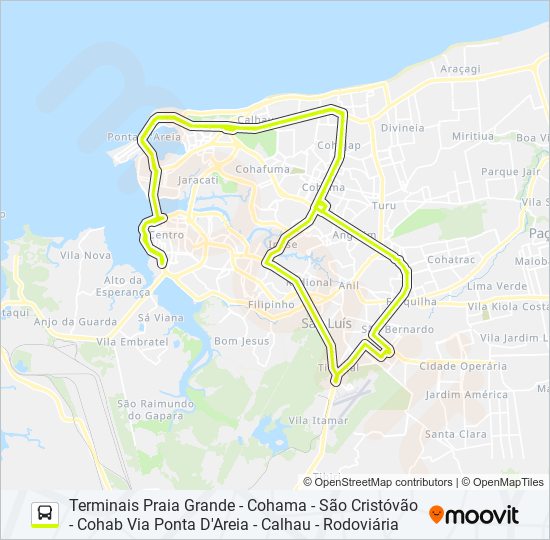 Mapa da linha T051 COHAMA / SÃO CRISTÓVÃO / HOLANDESES de ônibus