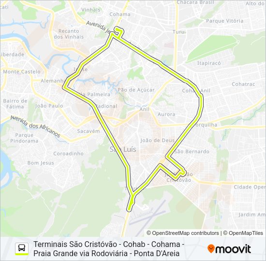 Mapa da linha T051 COHAMA / SÃO CRISTÓVÃO / HOLANDESES de ônibus