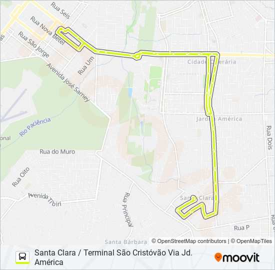 Mapa da linha A684 SANTA CLARA / TERMINAL SÃO CRISTÓVÃO de ônibus