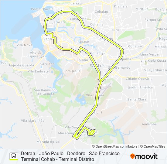 Mapa da linha T038 RIBEIRA / RODOVIÁRIA / SÃO FRANCISCO de ônibus