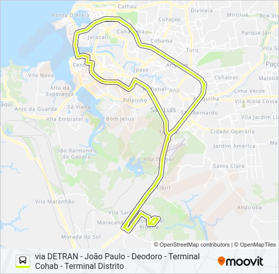 Mapa da linha T038 RIBEIRA / RODOVIÁRIA / SÃO FRANCISCO de ônibus