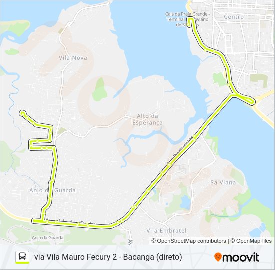 Mapa da linha A316 VILA SÃO LUÍS / TERMINAL PRAIA GRANDE de ônibus