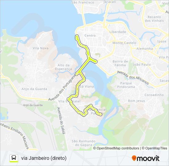 Mapa da linha A328 RESIDENCIAL PARAÍSO / DIRETO TERMINAL de ônibus