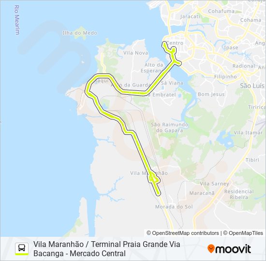 Mapa da linha T016 VILA MARANHÃO / TERMINAL PRAIA GRANDE de ônibus