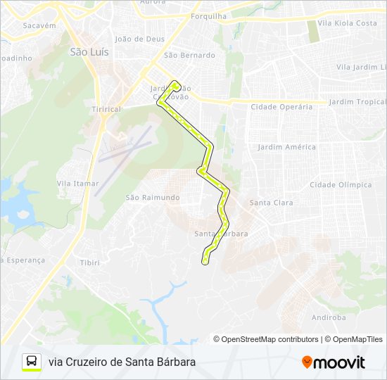 Mapa da linha A676 SANTA BÁRBARA / TERMINAL SÃO CRISTÓVÃO de ônibus