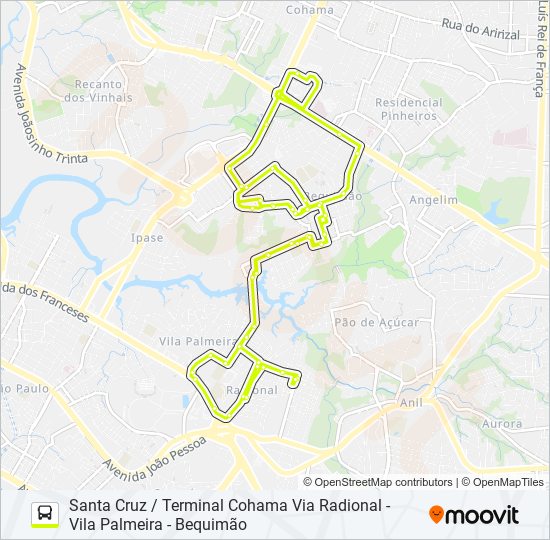 Mapa de A556 SANTA CRUZ / BEQUIMÃO / TERMINAL COHAMA de autobús