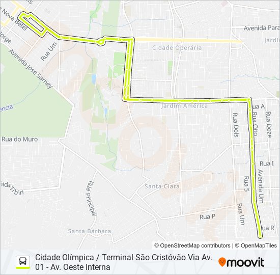 Mapa da linha A666 CIDADE OLÍMPICA / TERMINAL SÃO CRISTÓVÃO de ônibus