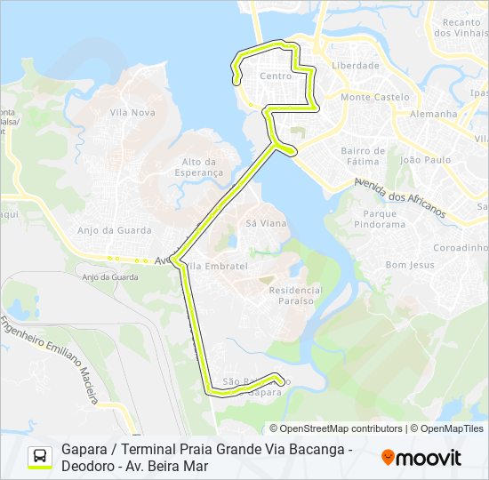 Mapa da linha T312 GAPARA / DEODORO / TERMINAL PRAIA GRANDE de ônibus