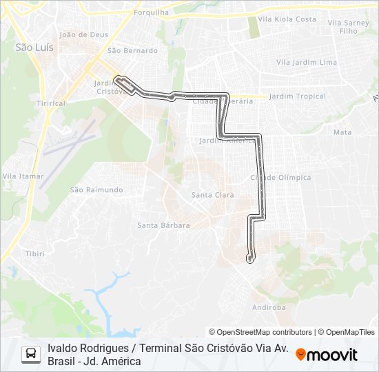Mapa da linha A692 IVALDO RODRIGUES / TERMINAL SÃO CRISTÓVÃO de ônibus