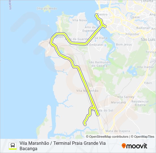 Mapa da linha T028 RIO DOS CACHORROS / TERMINAL PRAIA GRANDE de ônibus